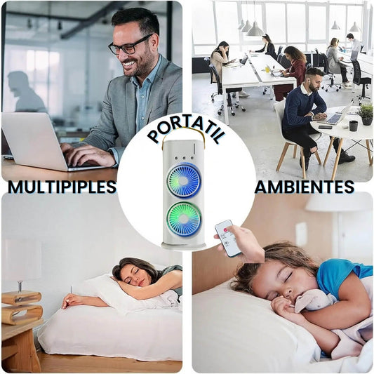 "BREEZY PLUS" Ventilador Doble con Humidificador y Luces RGB.