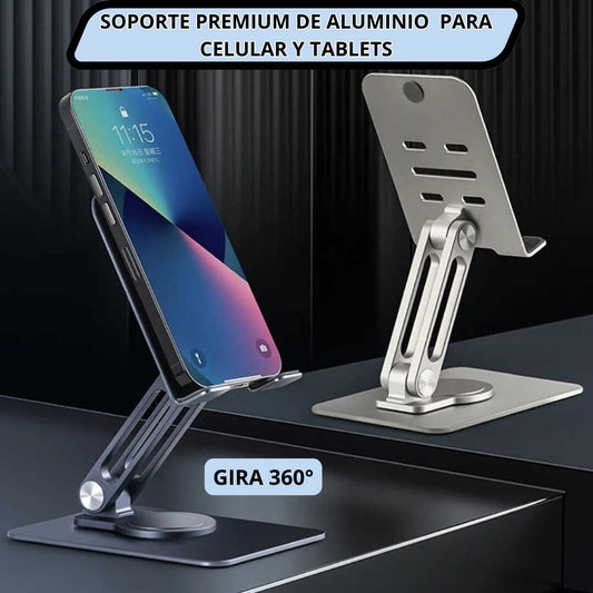 SOPORTE PREMIUM DE ALUMINIO PARA CELULAR Y TABLET.